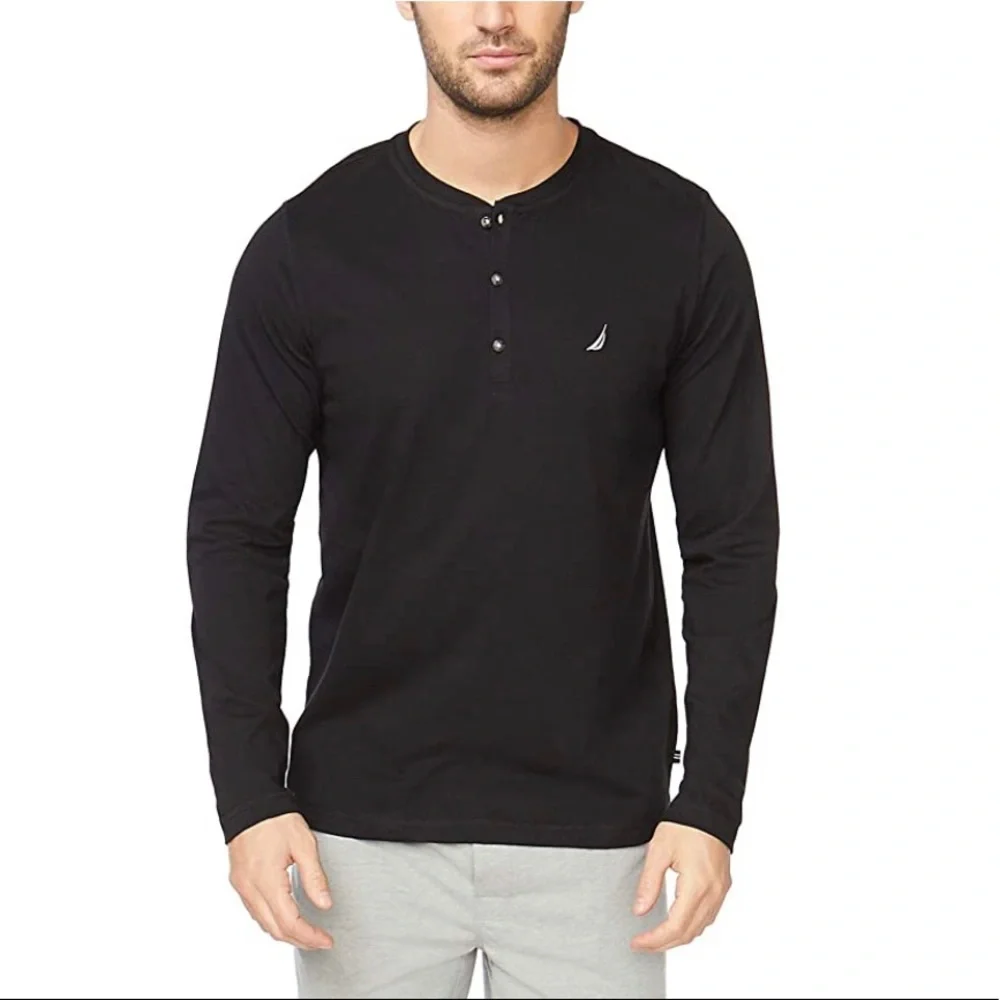 Nautica Men's Long Sleeve Henley Top front logo - Picture 8 of 12